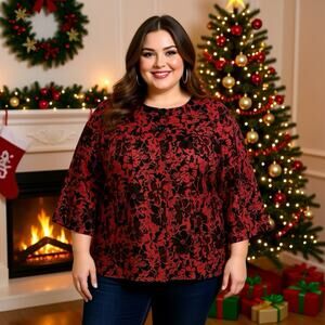 New Vintage Studio 1940 Women 26W Burgundy Black Floral Whimsical Festive Vams